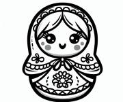 Coloriage Poup&eacute;e russe Matrioshka kawaii facile