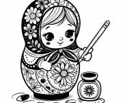 Coloriage Poupée russe Matrioshka qui ajoute des décorations