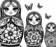 Coloriage Poup&eacute;es russes Matrioshka avec des papillons