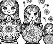 Coloriage Poup&eacute;es russes Matrioshka avec motifs en fleurs