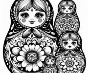 Coloriage Quatre poup&eacute;es russes Matrioshka avec des diff&eacute;rentes dimensions