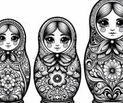 Coloriage Trois Matrioshkas imprimable en maternelle