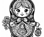 Coloriage Une poup&eacute;e russe avec un &oelig;uf de P&acirc;ques