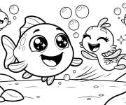 Coloriage et dessins gratuit Pip et Mr Fish kawaii à imprimer