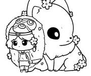 Coloriage Chibi Princesse Mononok&eacute; et Moro facile