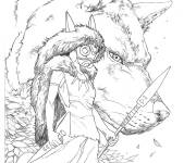 Coloriage Mononok&eacute; et Moro de l'anime