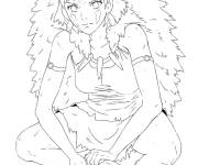 Coloriage et dessins gratuit Princesse Mononok&eacute; assise à imprimer