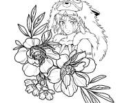 Coloriage et dessins gratuit Princesse Mononok&eacute; avec bouquet de fleur à imprimer