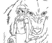 Coloriage Princesse Mononok&eacute; avec couteau de maintien