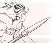 Coloriage et dessins gratuit Princesse Mononok&eacute; avec son arme à imprimer