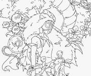 Coloriage Princesse Mononok&eacute; dans la foret portant son masque