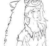 Coloriage Princesse Mononok&eacute; d&eacute;guis&eacute;e en loup