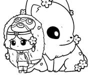 Coloriage et dessins gratuit Princesse Mononok&eacute; et Moro chibi à imprimer