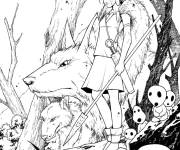 Coloriage Princesse Mononok&eacute; et Moro dans la foret
