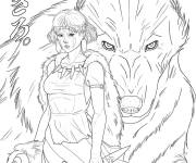 Coloriage Princesse Mononok&eacute; et Moro de l'anime