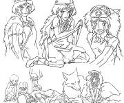 Coloriage et dessins gratuit Princesse Mononok&eacute; et Moro en action à imprimer