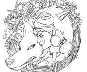 Coloriage Princesse Mononok&eacute; et Moro en couronne