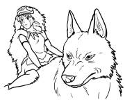 Coloriage Princesse Mononok&eacute; et Moro le loup