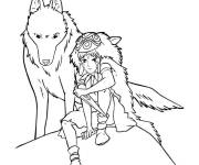 Coloriage Princesse Mononok&eacute; et Moro sur la falaise