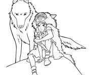 Coloriage et dessins gratuit Princesse Mononok&eacute; et son loup à imprimer