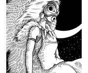 Coloriage Princesse Mononok&eacute; pendant la nuit