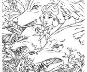 Coloriage Princesse Mononok&eacute; rencontr&eacute;e par des loups