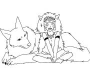 Coloriage et dessins gratuit Princesse Mononok&eacute; rigolote avec Moro à imprimer