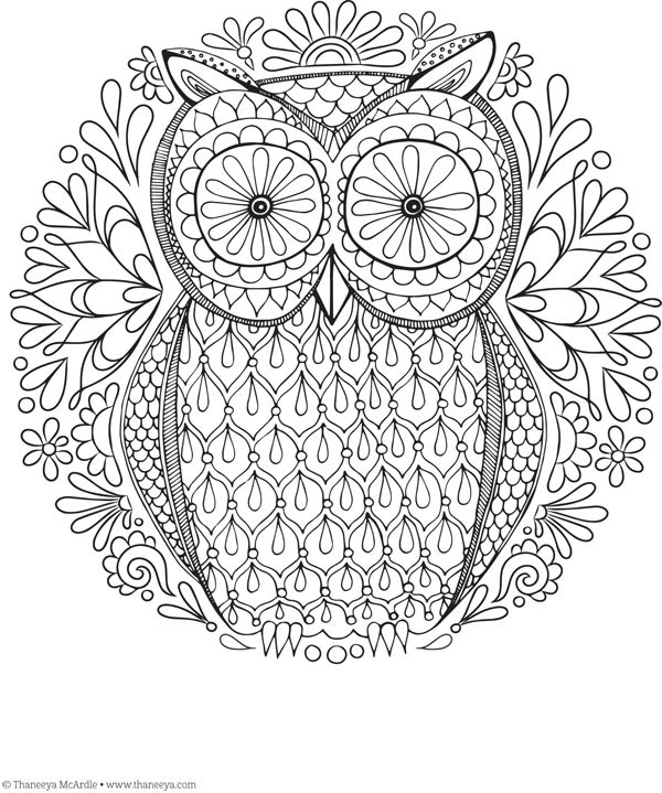 Coloriage Mandala Hibou Relaxant dessin gratuit à imprimer