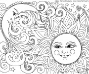Coloriage Relaxant Lune et Soleil