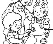 Coloriage Maman et ses Filles à La cuisine