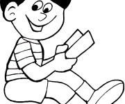 Coloriage Un &eacute;l&egrave;ve qui lit Un Livre