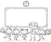 Coloriage élèves en classe retour scolaire