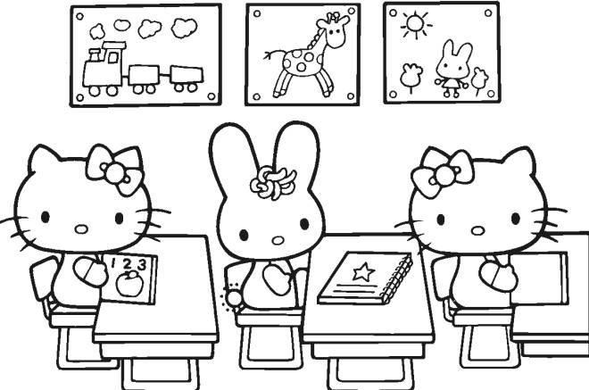 Coloriage et dessins gratuits Hello Kitty et la rentrée scolaire à imprimer
