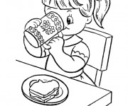 Coloriage La Fillette mange Le  Sandiwch