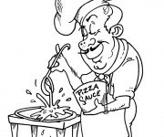 Coloriage Le Chef pr&eacute;pare La Pizza