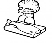 Coloriage Pr&eacute;paration d'un Repas de Poissons