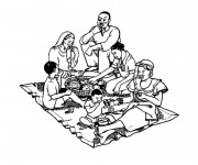 Coloriage Repas et Famille Africaine