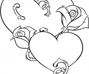 Coloriage Illustration Rose et Coeur