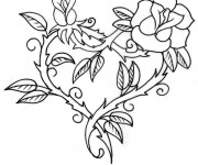 Coloriage Rose et Coeur en rouge