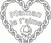 Coloriage Rose et Coeur Maman Je T'aime