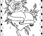 Coloriage et dessins gratuit Rose et Coeur Saint Valentin à imprimer