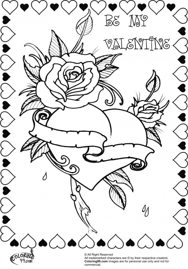 Coloriage et dessins gratuits Rose et Coeur Saint Valentin à imprimer