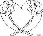 Coloriage Rose et Coeur stylis&eacute;