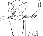 Coloriage Beau chat Lune de Mange