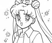 Coloriage Chat Sailor Luna sur la t&ecirc;te de la princesse Serenity