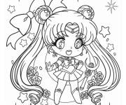 Coloriage Chibi Sailor Moon avec des étoiles