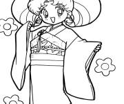Coloriage Chibiusa Tsukino en kimino