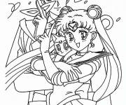 Coloriage Joli couple avec le chat pr&eacute;f&eacute;r&eacute; de Sailor Moon