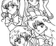 Coloriage L'unit&eacute; des filles Sailor Moon