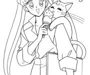 Coloriage Le chat de Sailor Moon mange de la glace